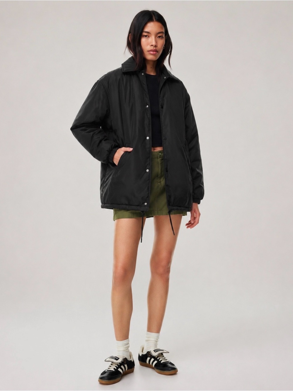 TNA Aritzia Coaches Jacket Black Size 3 Oversized Lightweight Puffer Snap Front